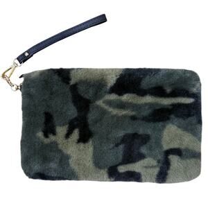 Camouflage Faux Fur Clutch Camo Print Wristlet Bag Green & Black